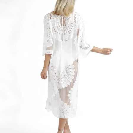 Copricostume Donna Admas 19789-0 Caftano in Maglia di Cotone Bianco