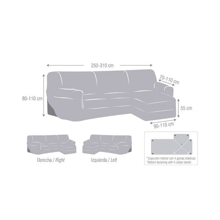 Copridivano Troya elastico penisola destra grigio bracciolo corto 250/310