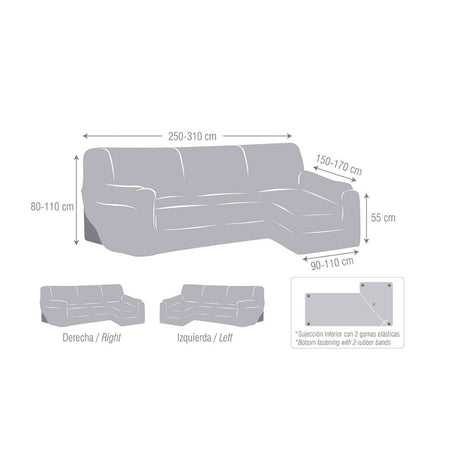 Copridivano Troya elastico penisola sinistra beige bracciolo lungo 250/310