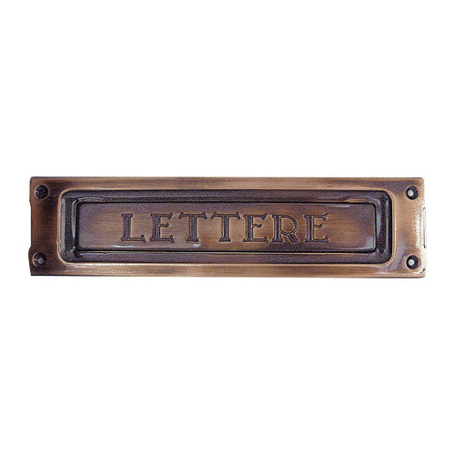 Buca per lettere in ottone stampato, copri feritoia anticato 23 x 6 cm