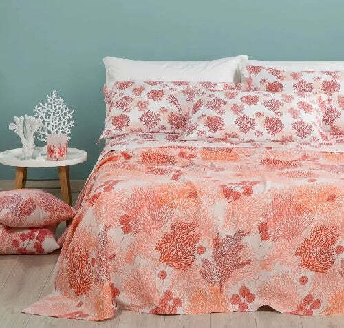 Copriletto-singolo-in-piquet-di-puro-cotone-Caleffi-art.Coral-colore-corallo