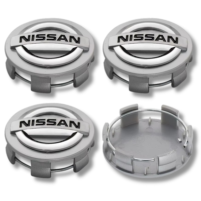 SET 4 Coprimozzo Tappi Nissan Juke Micra Navara Leaf 60mm Compatibile GRIGIO Cromato Borchie Ruote