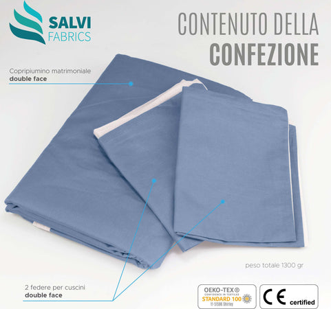 Copripiumino Matrimoniale Cotone 100% GRIGIO AZZURRO Double Face Azzurro Polvere BIANCO Inserimento Facile Set Copri Piumino E Federe Sacco Piumino Azzurro Grigio 245 X 256 Cm 2x Cuscino 50 X 80 Cm Copri Piumino Con Patella Oeko-Tex Salvi Fabrics Casa e cucina/Tessili per la casa/Biancheria da letto/Copripiumini e set da letto/Set copripiumini e federe Salvi Fabrics - Casorate Sempione, Commerciovirtuoso.it