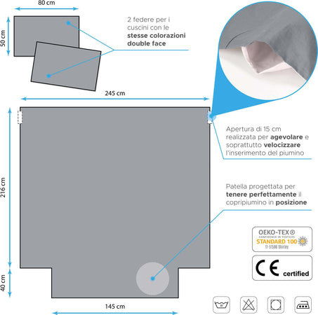 Copripiumino Matrimoniale Cotone 100% Grigio Double Face GRIGIO e BIANCO Inserimento Facile Set Copri Piumino E Federe Sacco Piumino Grigio 245 X 256 Cm 2x Cuscino 50 X 80 Cm Copri Piumino Con Patella Oeko-Tex Salvi Fabrics Casa e cucina/Tessili per la casa/Biancheria da letto/Copripiumini e set da letto/Set copripiumini e federe Salvi Fabrics - Casorate Sempione, Commerciovirtuoso.it