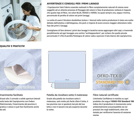 Copripiumino Matrimoniale Cotone Puro 100% Double Face Inserimento Facile Set Copripiumino E Federe Sacco Piumino 245 X 256 Cm 2x Cuscino 50 X 80 Cm Copri Piumino Con Patella Oeko-Tex Salvi Fabrics Casa e cucina/Tessili per la casa/Biancheria da letto/Copripiumini e set da letto/Set copripiumini e federe Salvi Fabrics - Casorate Sempione, Commerciovirtuoso.it