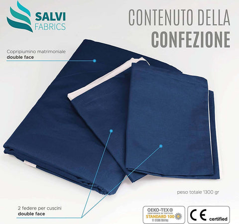 Copripiumino Matrimoniale Cotone Puro 100% Double Face Inserimento Facile Set Copripiumino E Federe Sacco Piumino 245 X 256 Cm 2x Cuscino 50 X 80 Cm Copri Piumino Con Patella Oeko-Tex Salvi Fabrics Casa e cucina/Tessili per la casa/Biancheria da letto/Copripiumini e set da letto/Set copripiumini e federe Salvi Fabrics - Casorate Sempione, Commerciovirtuoso.it