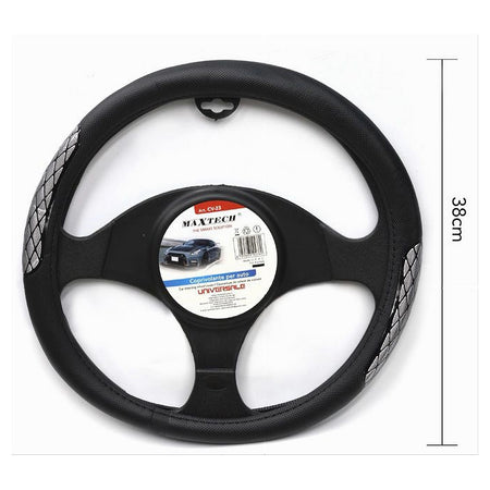 Coprivolante Universale Fodera Sterzo Per Auto 38 Cm Nero Con Dettagli Cv-23