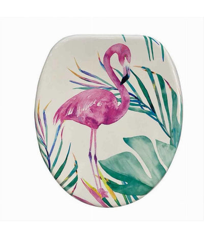 Copriwater In Legno Mdf Tavoletta Bagno Wc Con Stampa Fenicotteri Cerniere 59126