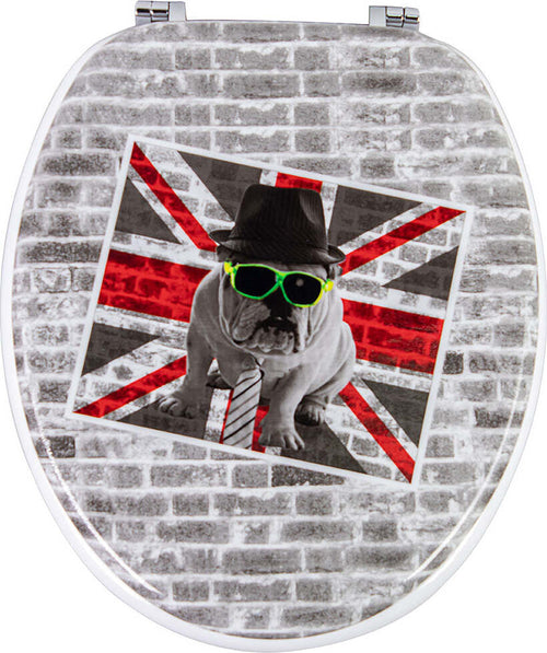 Copriwater-Universale-con-Stampa-Bull-Dog-London-Copri-Tavoletta-WC-Bagno-Legno