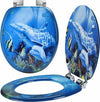 Copriwater-Universale-Con-Stampa-Delfini-Oceano-Copri-Tavoletta-Wc-Bagno-Legno
