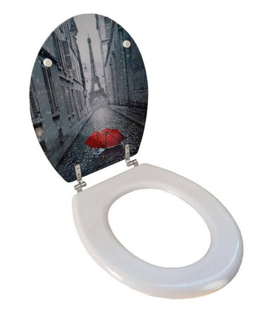 Copriwater Universale Legno Mdf Tavoletta Bagno Wc Stampa Parigi Ombrello 52966a