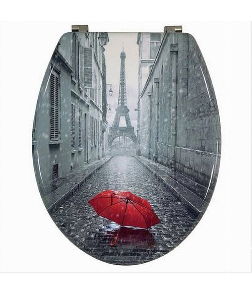 Copriwater Universale Legno Mdf Tavoletta Bagno Wc Stampa Parigi Ombrello 52966a