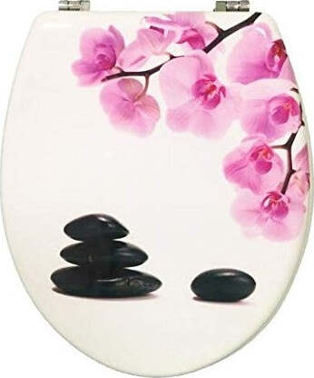 Copriwater-Universale-Legno-Pietra-Sassi-Nero-E-Fiori-Sedile-Tavoletta-Tazza