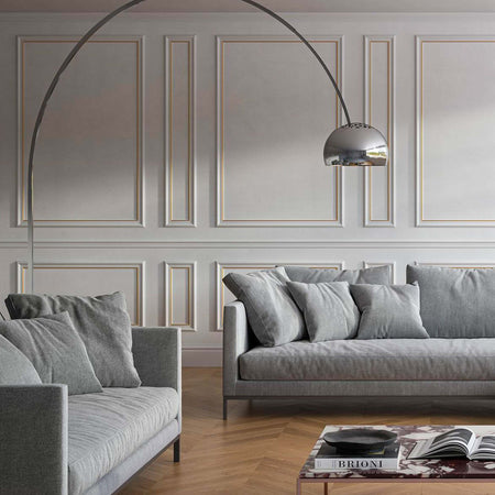 Cornice-Bugna-Preassemblata-per-Boiserie-in-polimeri-linea-GOLD-(filo-oro)-bianco-Avorio-9010-varie-dimensioni