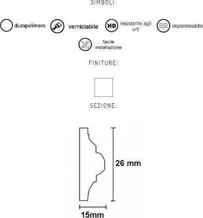 Cornice decorativa per pareti in duropolimero 2000x26x15mm Fai da te/Prodotti per la costruzione/Materiali da costruzione/Pavimenti/Materiali per pavimenti/Battiscopa Led Mall Home - Napoli, Commerciovirtuoso.it