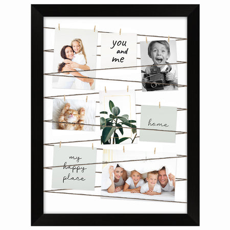 Cornice multipla porta foto da parete con corde e mollette 52 x 42 cm