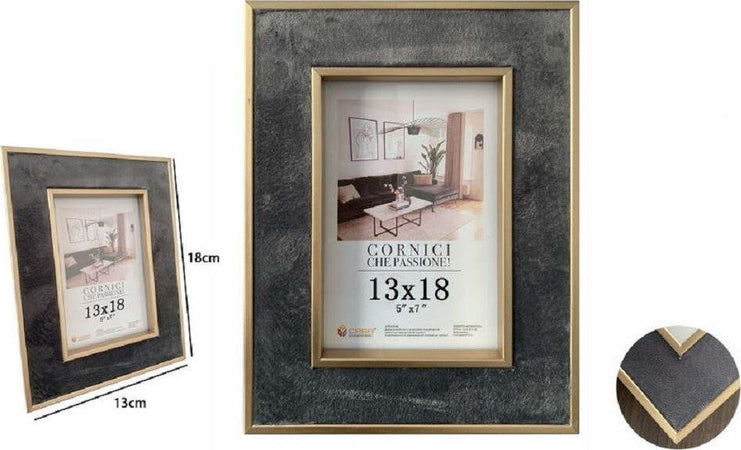 Cornice Portafoto Per Foto Poster Quadri Tele 13x18cm Grigia Con Bordi Oro 70306 Casa, arredamento e bricolage > Accessori Casa > Cornici e Portafoto Trade Shop italia - Napoli, Commerciovirtuoso.it