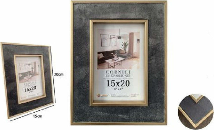 Cornice Portafoto Per Foto Poster Quadri Tele 15x20cm Grigia Con Bordi Oro 70307 Casa, arredamento e bricolage > Accessori Casa > Cornici e Portafoto Trade Shop italia - Napoli, Commerciovirtuoso.it