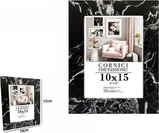 Cornice-Portafoto-Quadri-Tele-Poster-10-X-15-Cm-Modello-Effetto-Marmo-Nero-71667