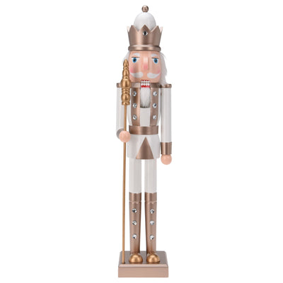 Statuetta decorativa Soldatino schiaccianoci in legno color oro e bianco decorazione natalizia h 55 cm