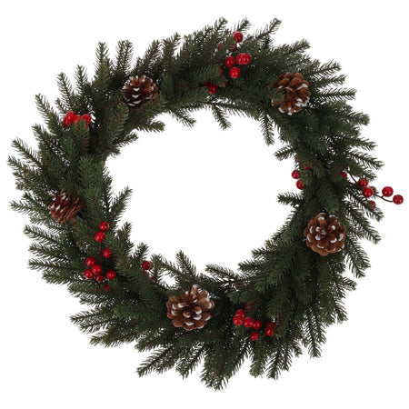 Ghirlanda Natalizia tonda color Verde con bacche e pigne decorazione natalizia