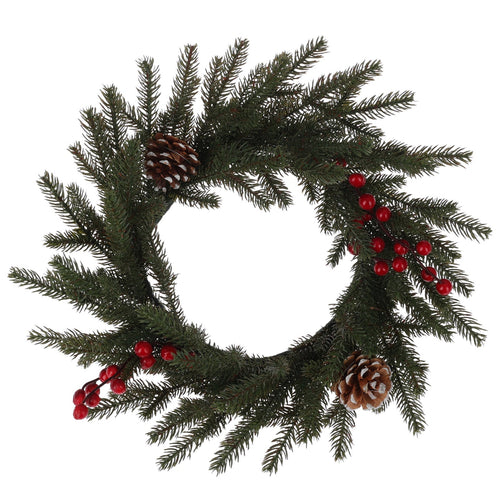 Ghirlanda Natalizia tonda color Verde con bacche e pigne decorazione natalizia