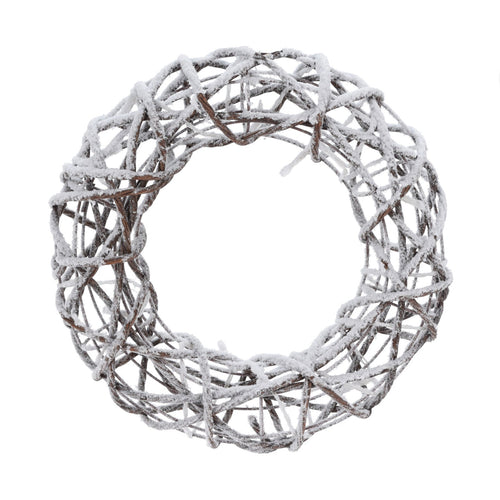Corona Rattan innevata con 15 led decorazione Natalizia Ø30 cm