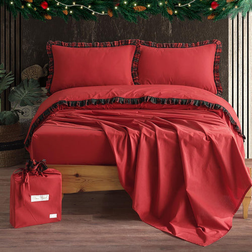 Maestri Cotonieri Lenzuola con rouches tartan CORTINA matrimoniale in Percalle