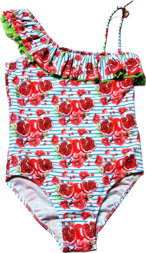 Costume Intero Bambina Righe Azzurro e Rosso Costume da Bagno Bimba Mono Pezzo Costumino Fashion Estivo Fantasia Melograno Con Volant INTERO Piccole Canaglie - Tropea, Commerciovirtuoso.it