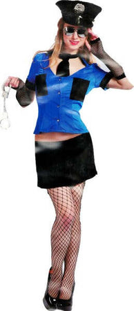 Costume-Poliziotta-Sexy-Lingerie-Hot-Con-Berretto-E-Manette-Tg.-Unica-Calze-Rete
