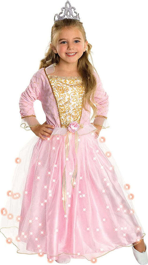Costume-Principesse-Taglia-Neonati-60-cm-Con-Luci-Vestito-Carnevale-Rosa-Oro