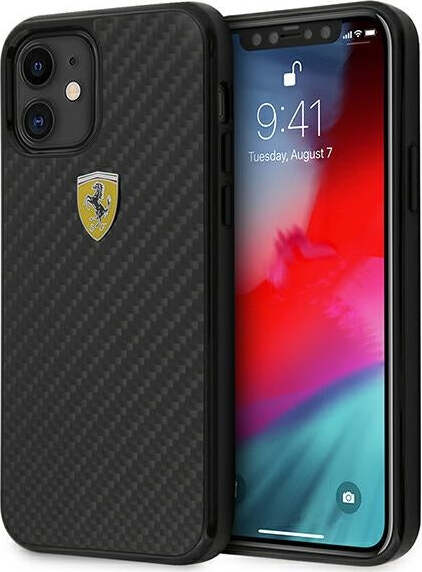 cover-ferrari-iphone-12-mini-effetto-carbonio-nera