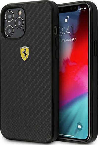 cover-ferrari-iphone-12-pro-max-effetto-carbonio-nera
