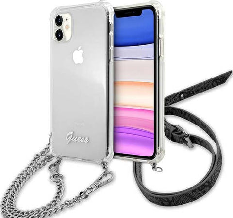 cover-guess-iphone-11-trasparente-con-catena-silver