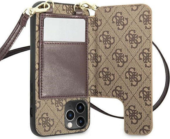 cover-guess-iphone-12-/-12-pro-brown-con-tracolla-e-porta-carte-di-credito