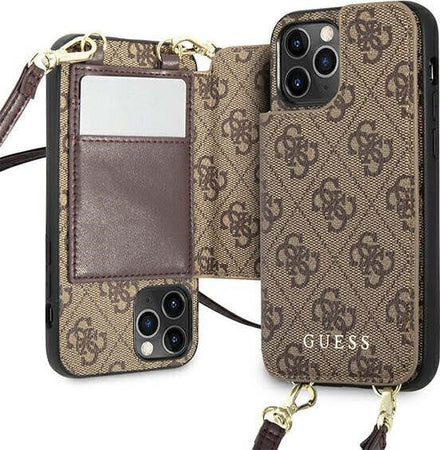 cover-guess-iphone-12-/-12-pro-brown-con-tracolla-e-porta-carte-di-credito