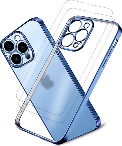 Cover Protettiva Azzurro Metallizzato con 2 Pellicole compatibile per iPhone 13 Pro Max