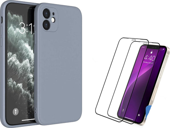 Cover Protettiva in Silicone per iPhone 12 Antiurto Colore Grigio + 2 Vetri di Protezione