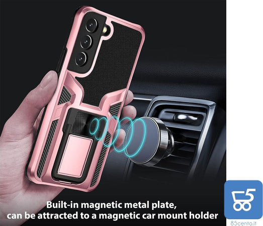 Cover Protettiva per Galaxy S22 Antiurto con Stand Placca Magnetica per Auto Protezione Fotocamera