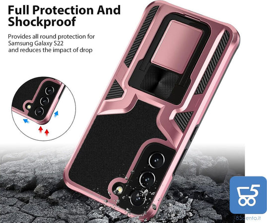 Cover Protettiva per Galaxy S22 Antiurto con Stand Placca Magnetica per Auto Protezione Fotocamera