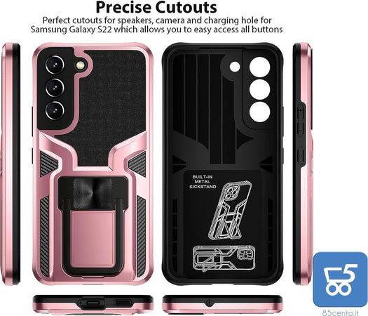 Cover Protettiva per Galaxy S22 Antiurto con Stand Placca Magnetica per Auto Protezione Fotocamera