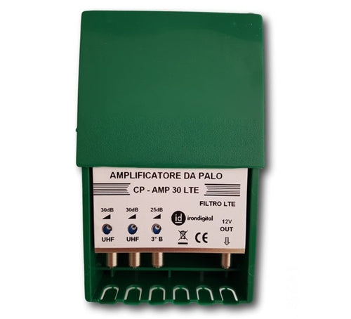 Amplificatore da palo 30dB con filtro LTE con 2 In UHF + 1 In VHF