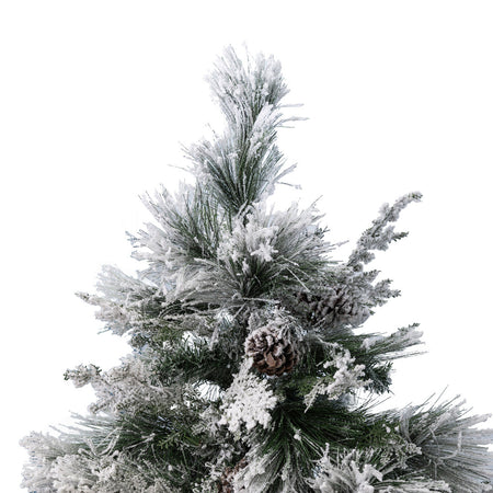 Albero di natale innevato con Pigne "Crans Montana" in  PE Effetto Real Touch + PP Effetto Aghi di Pino