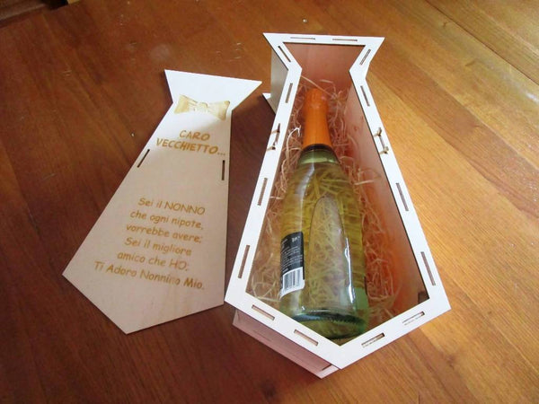 Cravatta portabottiglia in legno, scatola regalo nonno Fiartwood
