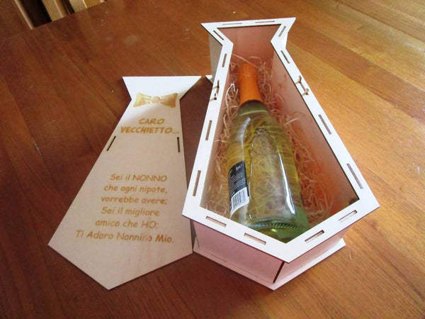 Cravatta portabottiglia in legno, scatola regalo nonno Fiartwood