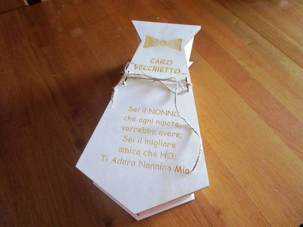 Cravatta portabottiglia in legno, scatola regalo nonno Fiartwood