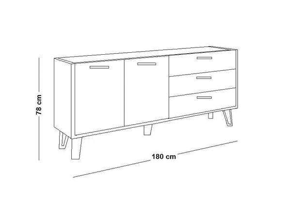 Contro mobile madia multiuso "Vitruvia" con 2 ante e 3 cassetti rovere e nero h 78 cm