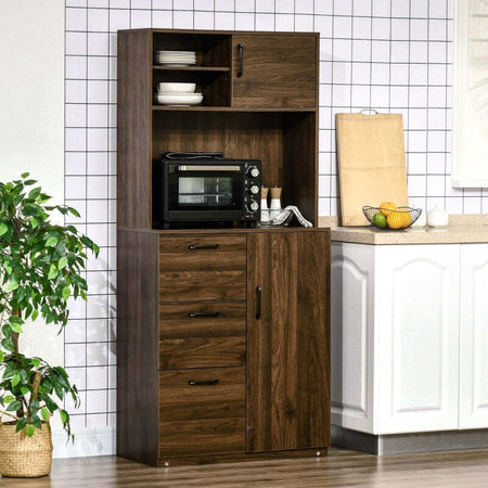 Credenza-alta-da-cucina-Moderna-con-3-Cassetti-e-Armadietti,-Mobile-Dispensa-per-sala-da-pranzo-Soggiorno-in-Legno,-80x40x178cm,-Noce-F835-413A