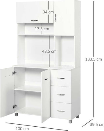 Credenza-alta-da-Cucina-Moderna-con-Cassetti,-Armadietti-e-Ripiani-Aperti,-100x39.5x183.5cm,-Bianco-mobile-armadio-multiuso-sala-da-pranzo-camera-soggiorno-Bagno-F835-242A