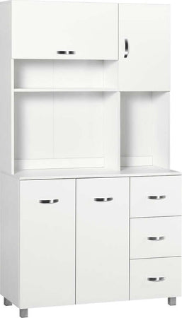 Credenza-alta-da-Cucina-Moderna-con-Cassetti,-Armadietti-e-Ripiani-Aperti,-100x39.5x183.5cm,-Bianco-mobile-armadio-multiuso-sala-da-pranzo-camera-soggiorno-Bagno-F835-242A